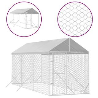 vidaXL Perrera de exterior con toldo acero galvanizado plata L para perros